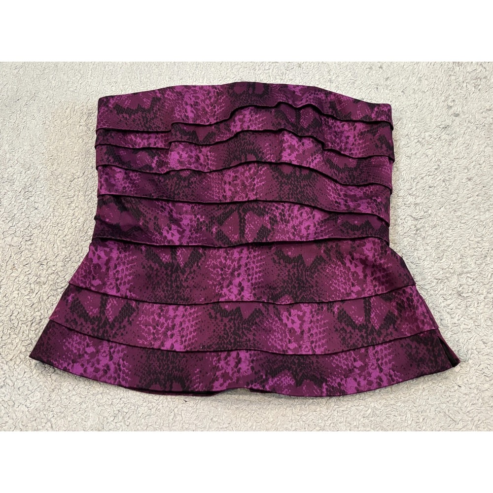 White House Black Market Corset Tube Top Womens 00 Purple Tiered Snakeskin Chic